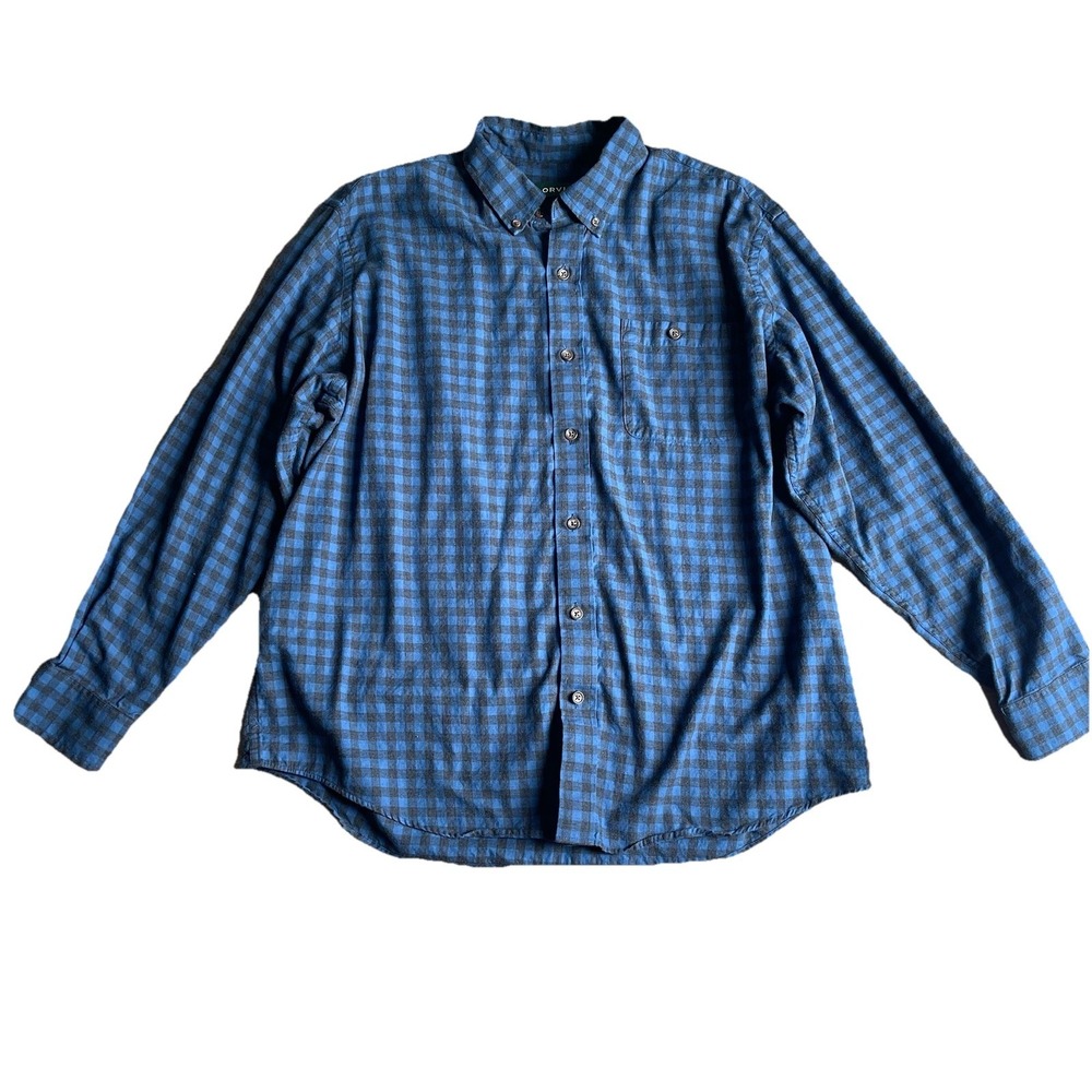 Orvis Classic Fit Button Down Shirt Mens XL Blue Black Gingham Cotton Cashmere
